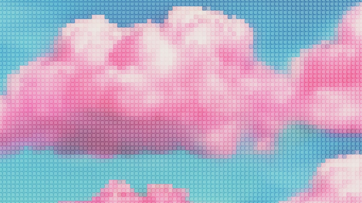 Pixelated clouds in pink and blue — retro game sky aesthetic