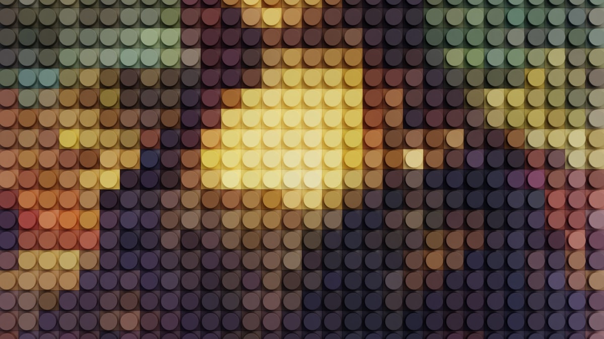 Lego pixel art mosaic — a Mona Lisa rendered in colored blocks