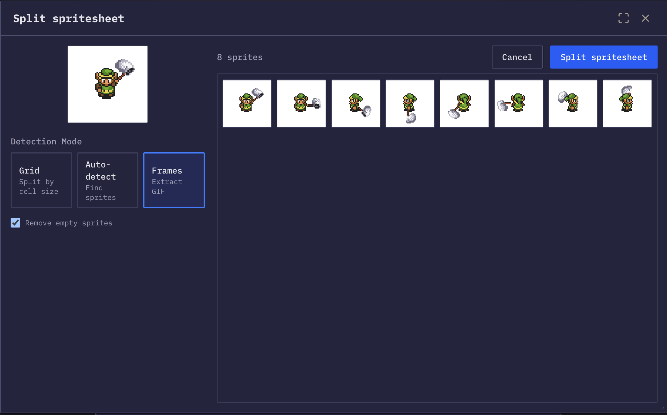 Animated GIF being converted into a sprite sheet grid