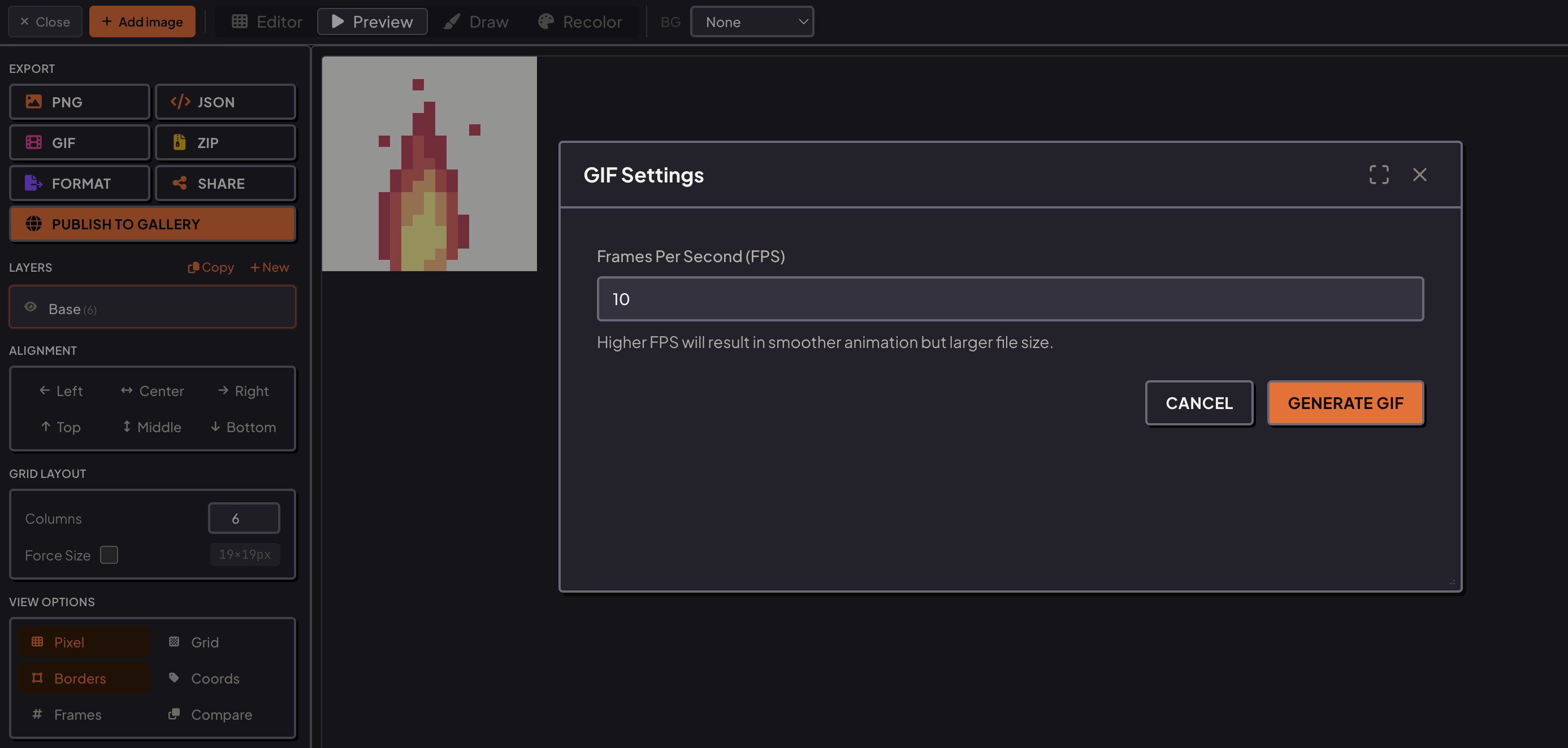 Sprite sheet being converted into an animated GIF with FPS controls